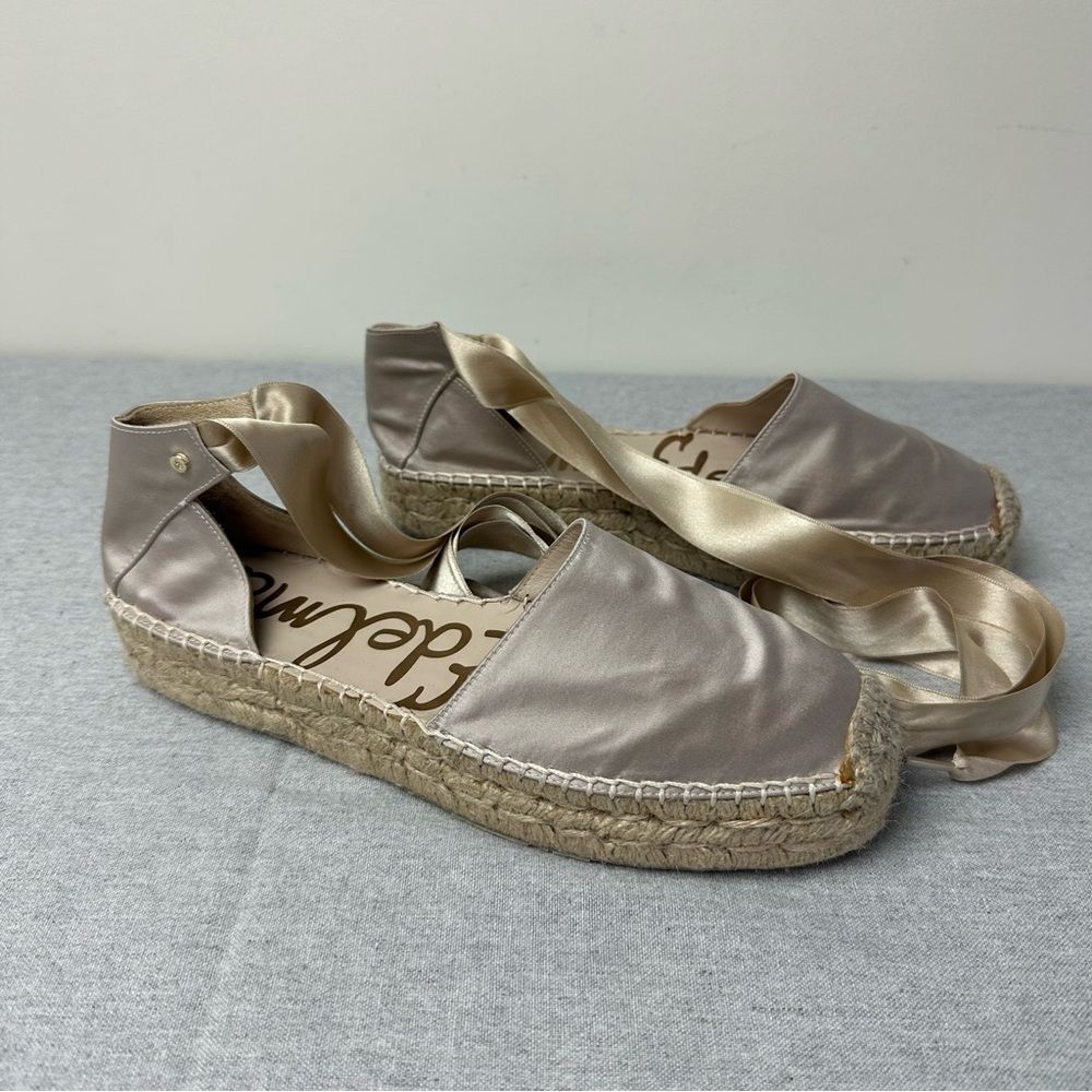 Sam Edelman Taupe Champagne Satin Flat Platform Espadrille, 39